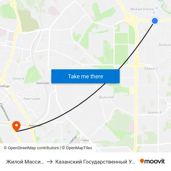 Жилой Массив Малые Клыки to Казанский Государственный Университет Культуры И Искусств map