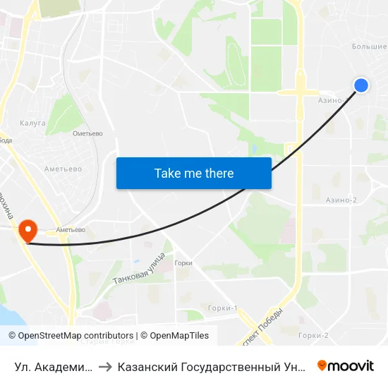 Ул. Академика Глушко, 15 to Казанский Государственный Университет Культуры И Искусств map