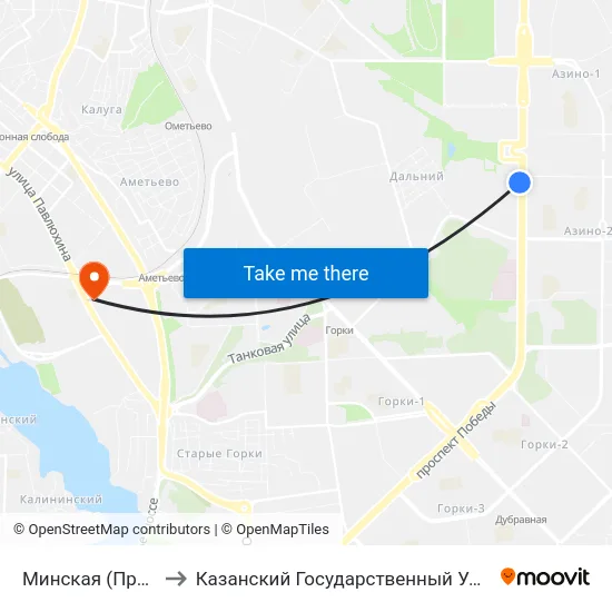 Минская (Проспект Победы) to Казанский Государственный Университет Культуры И Искусств map