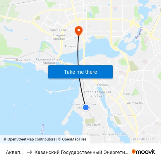 Аквапарк-1 to Казанский Государственный Энергетический Университет map
