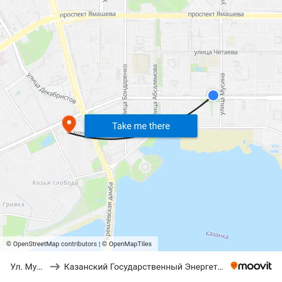 Ул. Мусина-3 to Казанский Государственный Энергетический Университет map