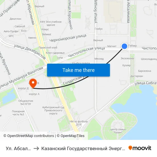 Ул. Абсалямова-1 to Казанский Государственный Энергетический Университет map