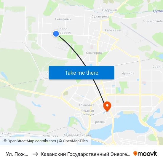 Ул. Пожарского to Казанский Государственный Энергетический Университет map