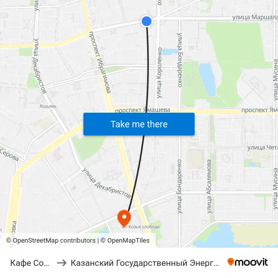 Кафе Солнышко to Казанский Государственный Энергетический Университет map