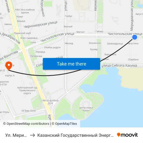 Ул. Меридианная to Казанский Государственный Энергетический Университет map