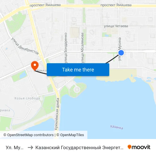 Ул. Мусина-2 to Казанский Государственный Энергетический Университет map