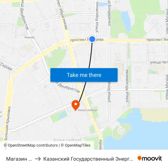 Магазин Океан-1 to Казанский Государственный Энергетический Университет map