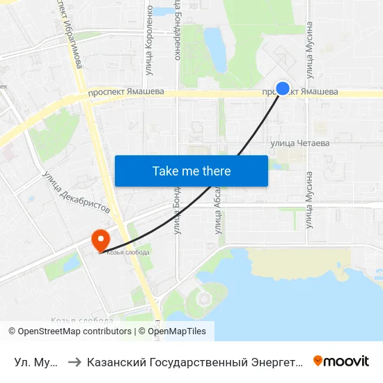 Ул. Мусина-1 to Казанский Государственный Энергетический Университет map