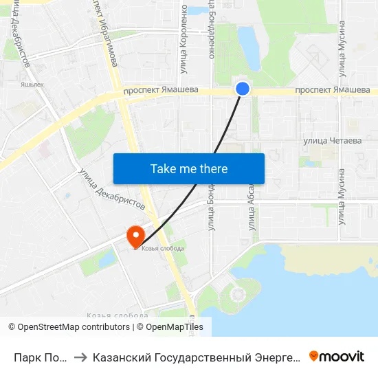 Парк Победы-1 to Казанский Государственный Энергетический Университет map