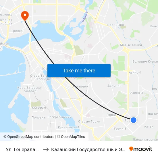 Ул. Генерала Сафиуллина-2 to Казанский Государственный Энергетический Университет map