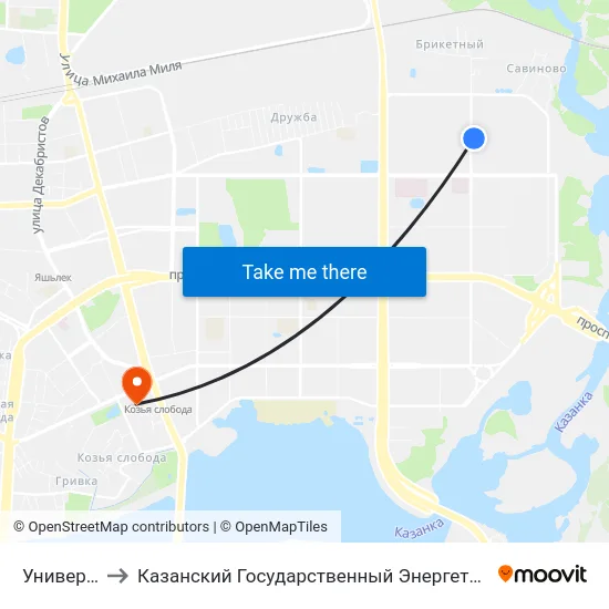 Универсам 2 to Казанский Государственный Энергетический Университет map