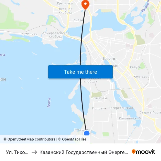 Ул. Тихорецкая to Казанский Государственный Энергетический Университет map