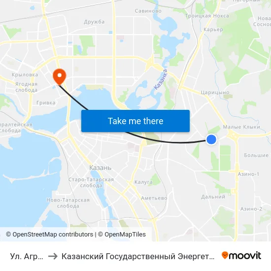 Ул. Аграрная to Казанский Государственный Энергетический Университет map