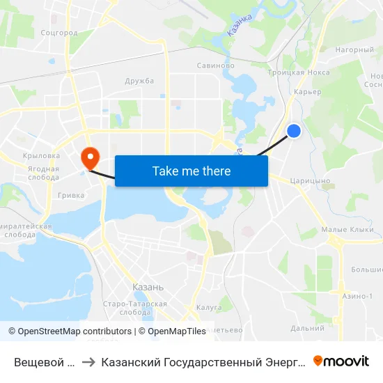 Вещевой Рынок-1 to Казанский Государственный Энергетический Университет map