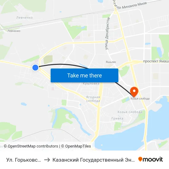 Ул. Горьковское Шоссе-3 to Казанский Государственный Энергетический Университет map