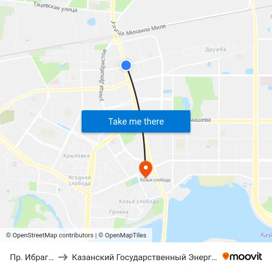 Пр. Ибрагимова-2 to Казанский Государственный Энергетический Университет map