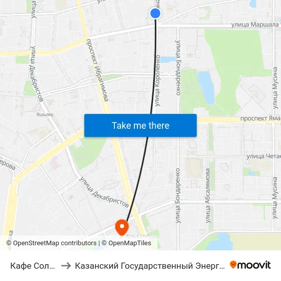 Кафе Солнышко-3 to Казанский Государственный Энергетический Университет map
