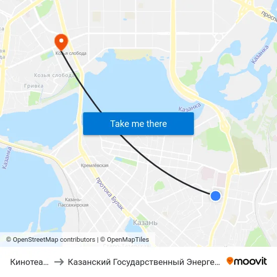 Кинотеатр Мир to Казанский Государственный Энергетический Университет map