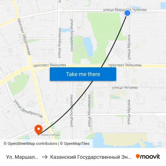Ул. Маршала Чуйкова-2 to Казанский Государственный Энергетический Университет map