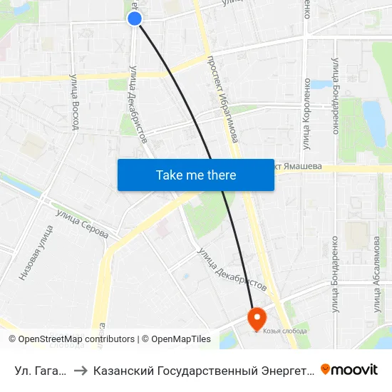 Ул. Гагарина-6 to Казанский Государственный Энергетический Университет map
