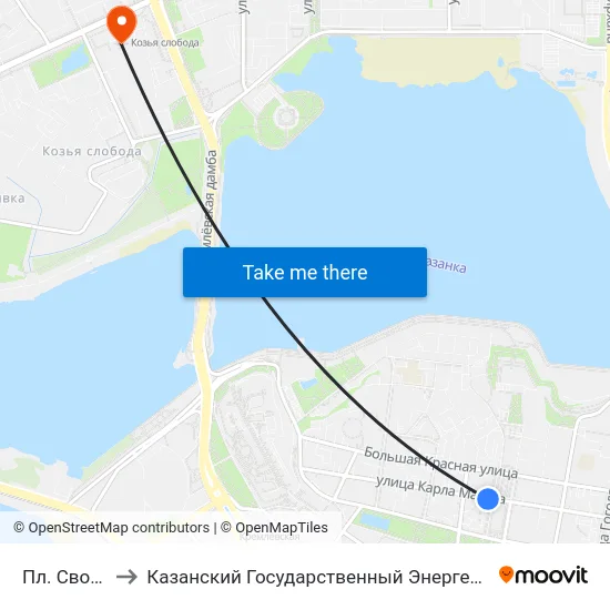 Пл. Свободы-2 to Казанский Государственный Энергетический Университет map
