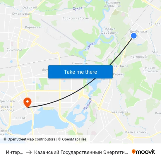 Интернат-2 to Казанский Государственный Энергетический Университет map