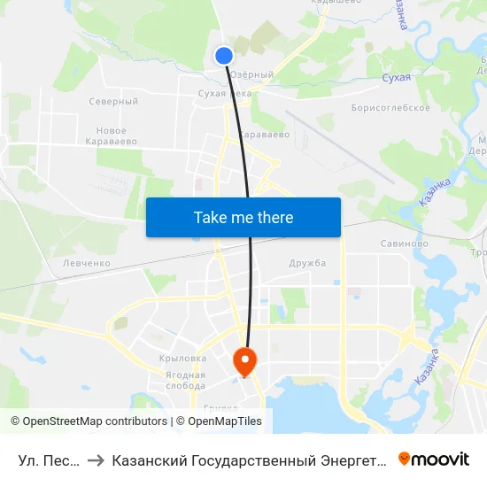 Ул. Песочная to Казанский Государственный Энергетический Университет map