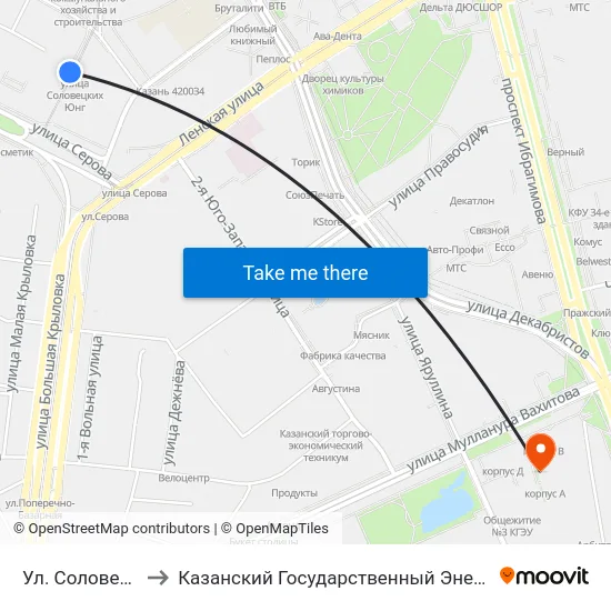 Ул. Соловецких Юнг-1 to Казанский Государственный Энергетический Университет map