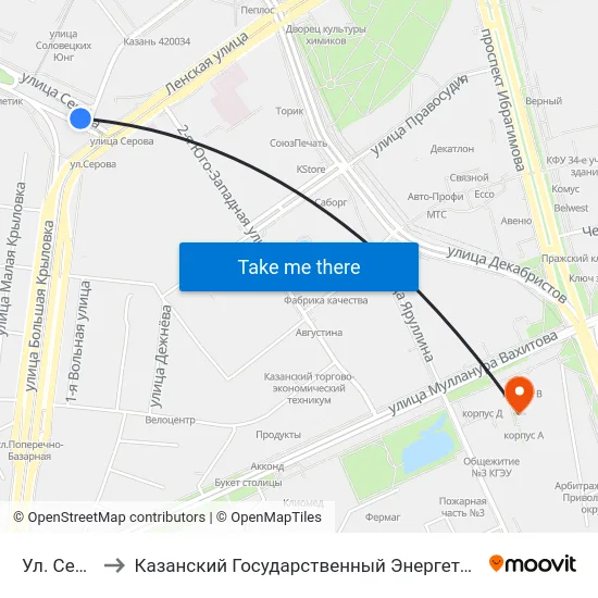 Ул. Серова-3 to Казанский Государственный Энергетический Университет map