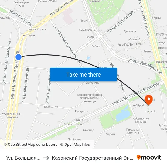 Ул. Большая Крыловка-3 to Казанский Государственный Энергетический Университет map