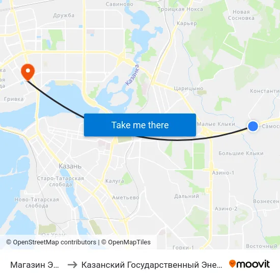 Магазин Эдельвейс-3 to Казанский Государственный Энергетический Университет map