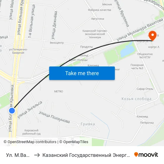 Ул. М.Вахитова-5 to Казанский Государственный Энергетический Университет map