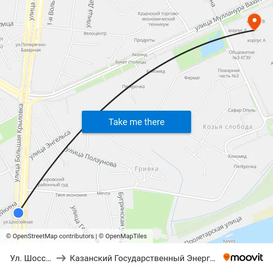 Ул. Шоссейная-6 to Казанский Государственный Энергетический Университет map