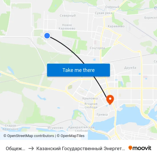 Общежитие-1 to Казанский Государственный Энергетический Университет map