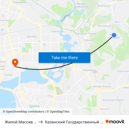 Жилой Массив Новая Сосновка to Казанский Государственный Энергетический Университет map