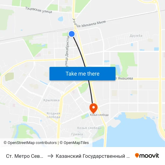 Ст. Метро Северный Вокзал-1 to Казанский Государственный Энергетический Университет map