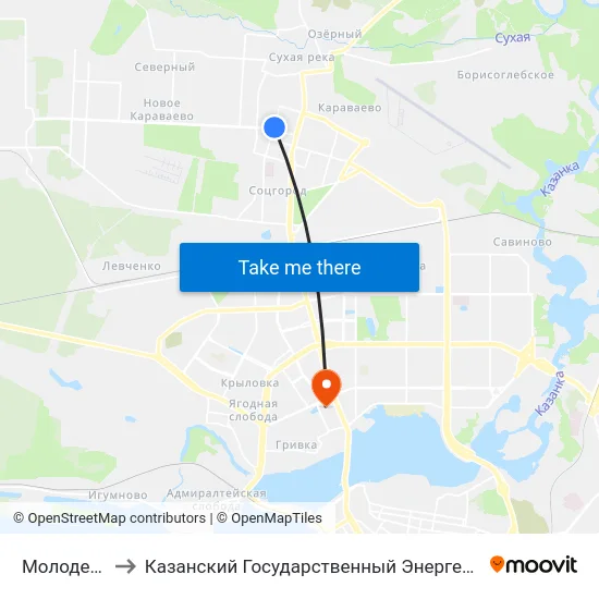 Молодежная-2 to Казанский Государственный Энергетический Университет map