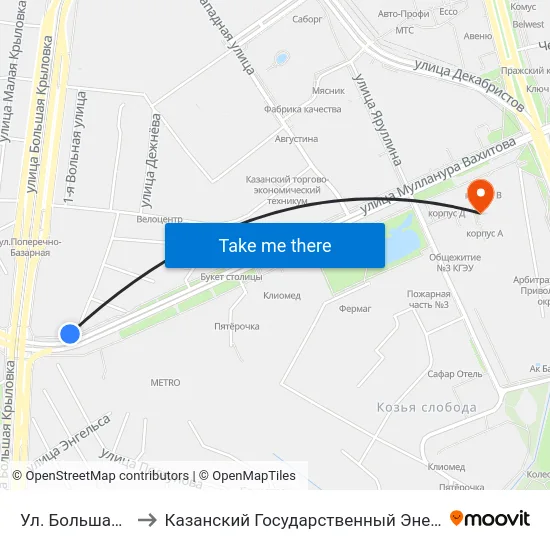Ул. Большая Крыловка to Казанский Государственный Энергетический Университет map