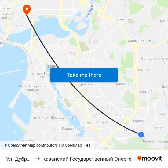 Ул. Дубравная-1 to Казанский Государственный Энергетический Университет map