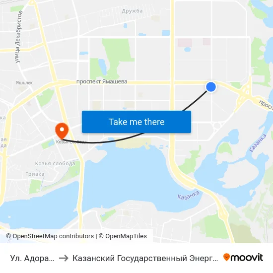 Ул. Адоратского-4 to Казанский Государственный Энергетический Университет map