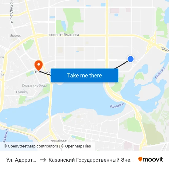 Ул. Адоратского Д.1а to Казанский Государственный Энергетический Университет map