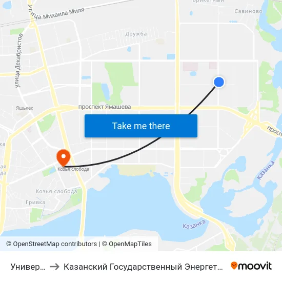 Универсам 1 to Казанский Государственный Энергетический Университет map