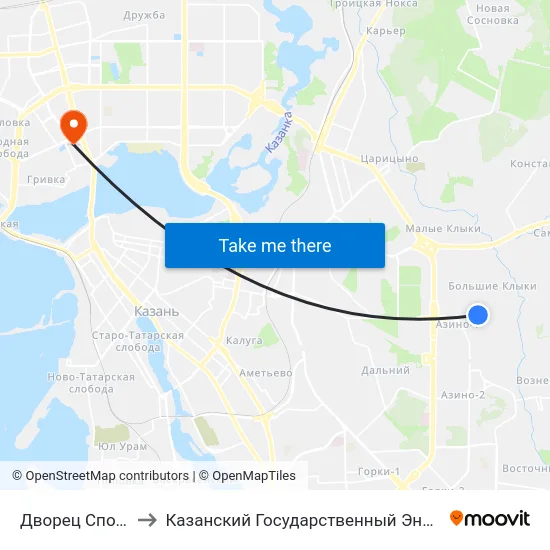 Дворец Спорта Ак Буре to Казанский Государственный Энергетический Университет map
