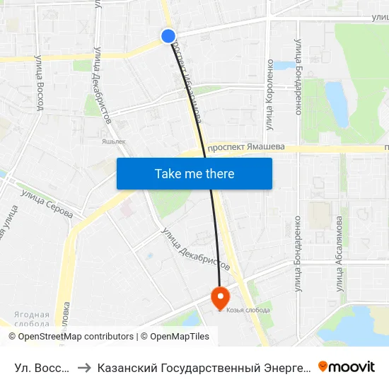 Ул. Восстания-1 to Казанский Государственный Энергетический Университет map