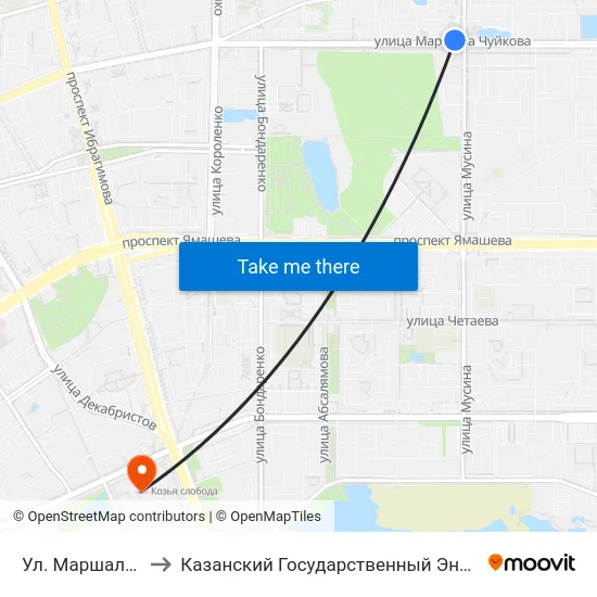 Ул. Маршала Чуйкова-1 to Казанский Государственный Энергетический Университет map