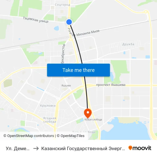 Ул. Дементьева-3 to Казанский Государственный Энергетический Университет map
