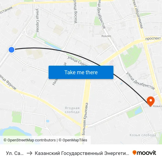 Ул. Сабан-1 to Казанский Государственный Энергетический Университет map
