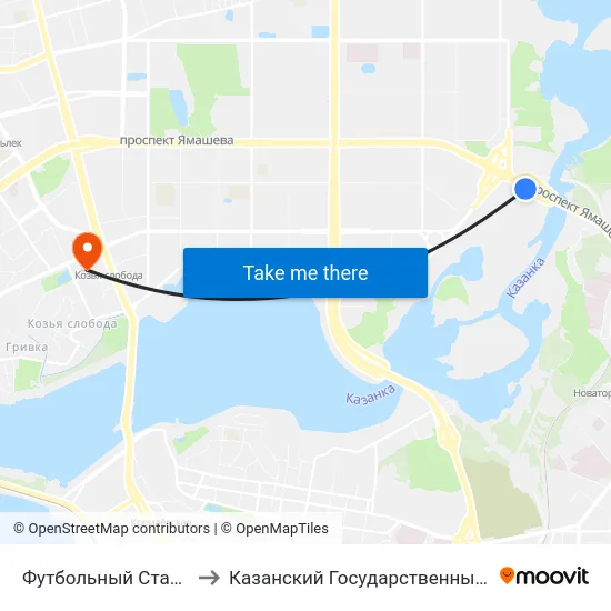 Футбольный Стадион Казань-Арена-1 to Казанский Государственный Энергетический Университет map