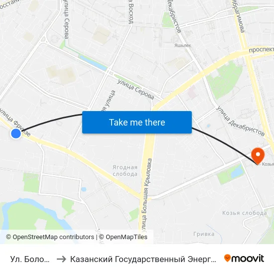 Ул. Болотникова to Казанский Государственный Энергетический Университет map