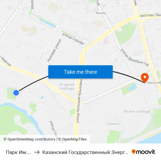 Парк Им.Петрова to Казанский Государственный Энергетический Университет map